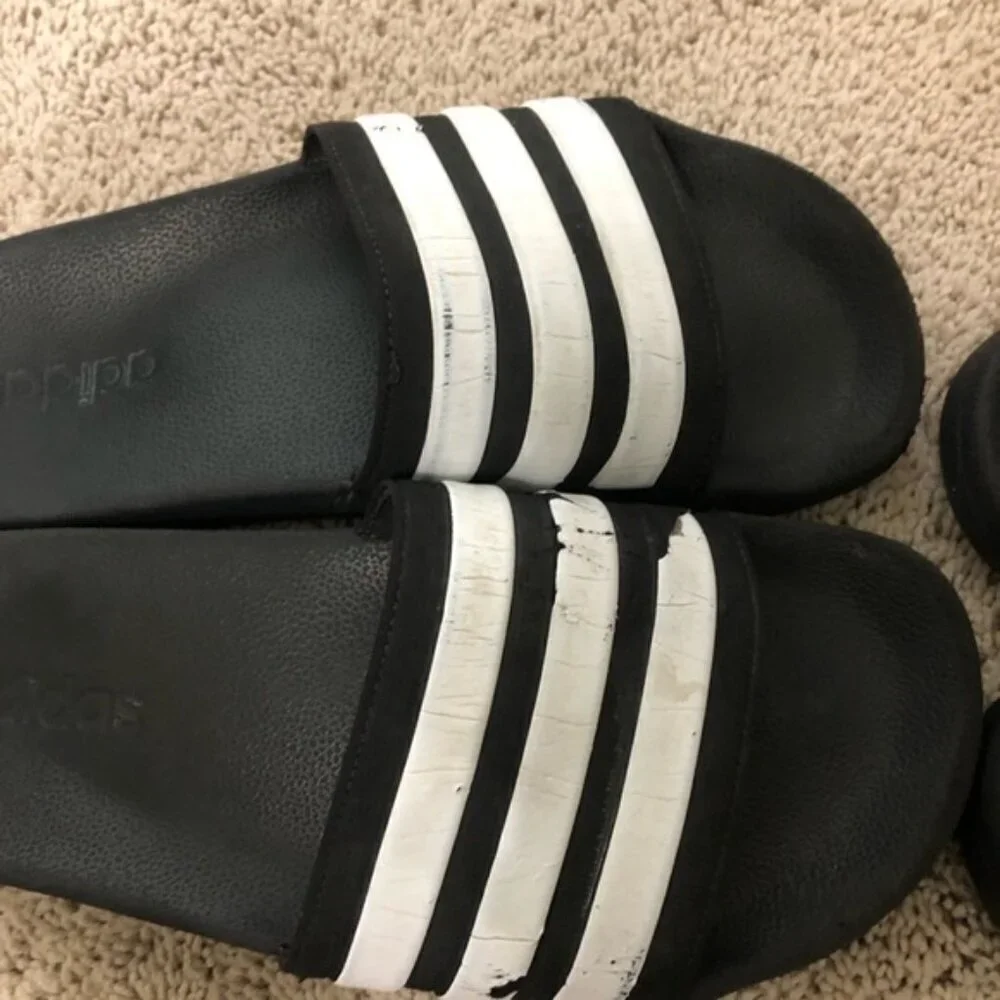 Adidas men’s size 8 Black and White Slide Sandals 2 pairs
